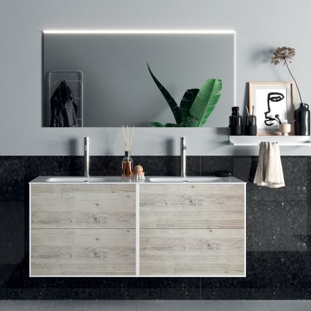 Kompozycja łazienkowa z lustrem, podwójną umywalką i podstawą Made in Italy - Kilos Viadurini