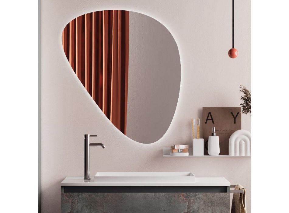 Kompozycja łazienkowa z nowoczesnym lustrem, podstawą Made in Italy i umywalką - Dream Viadurini