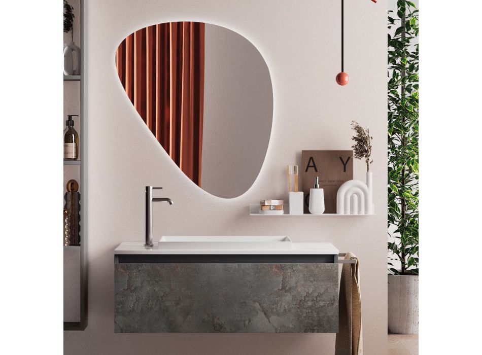 Kompozycja łazienkowa z nowoczesnym lustrem, podstawą Made in Italy i umywalką - Dream Viadurini