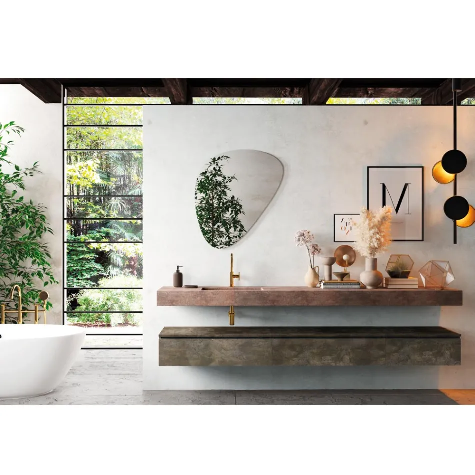 Kompozycja łazienkowa z nowoczesnym lustrem i umywalką na konsoli Made in Italy - Palom Viadurini