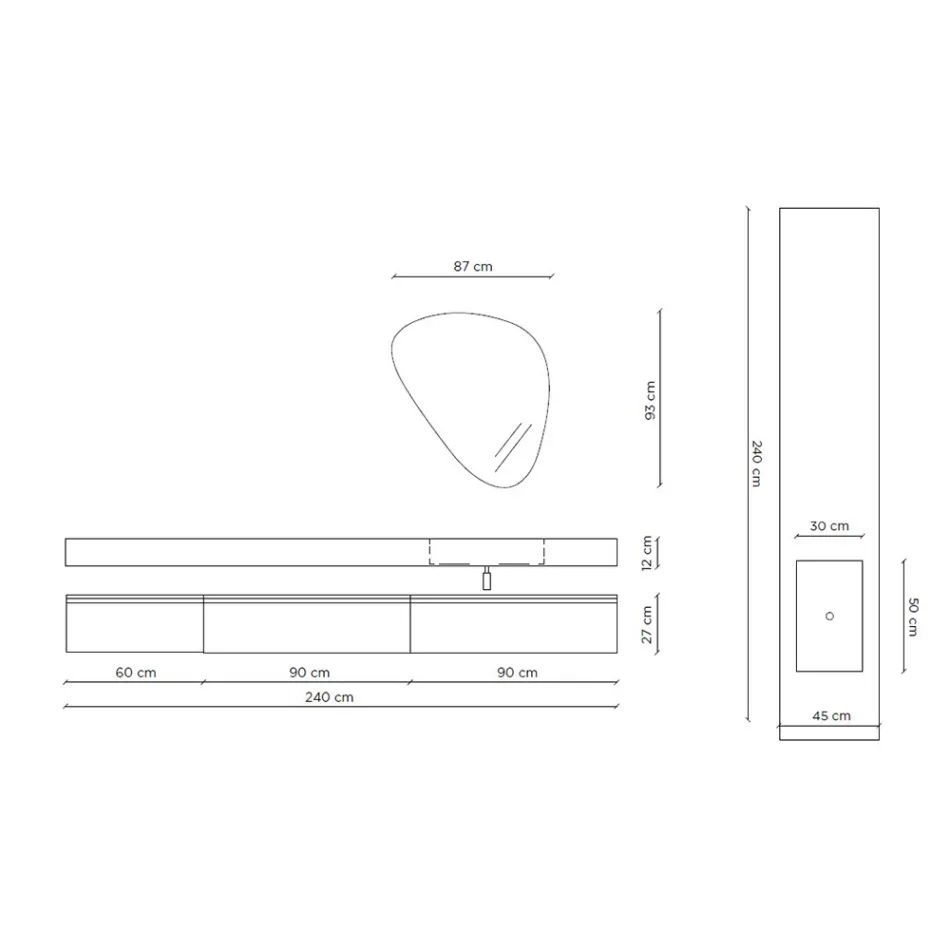 Kompozycja łazienkowa z nowoczesnym lustrem i umywalką na konsoli Made in Italy - Palom Viadurini