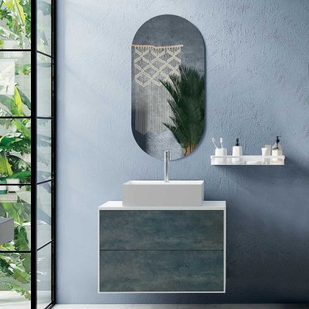 Kompozycja łazienkowa z owalnym lustrem, podstawą i umywalką Made in Italy - Kilos Viadurini