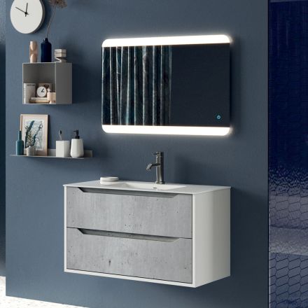Kompozycja łazienkowa z lustrem z czujnikiem dotykowym, podstawa lakierowana Made in Italy - Polsen Viadurini