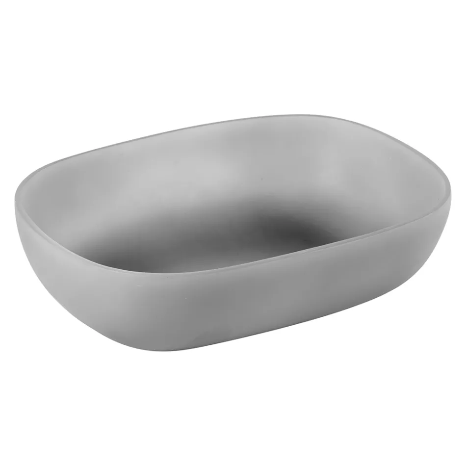 Szara kompozycja łazienkowa z lustrem, szafką z drewna tekowego i akcesoriami - Patryk Viadurini