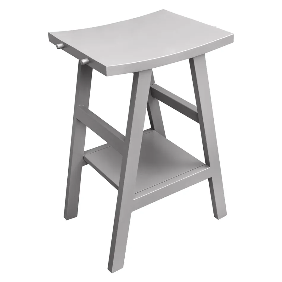 Szara kompozycja łazienkowa z okrągłym lustrem i różnymi akcesoriami - Maryse Viadurini