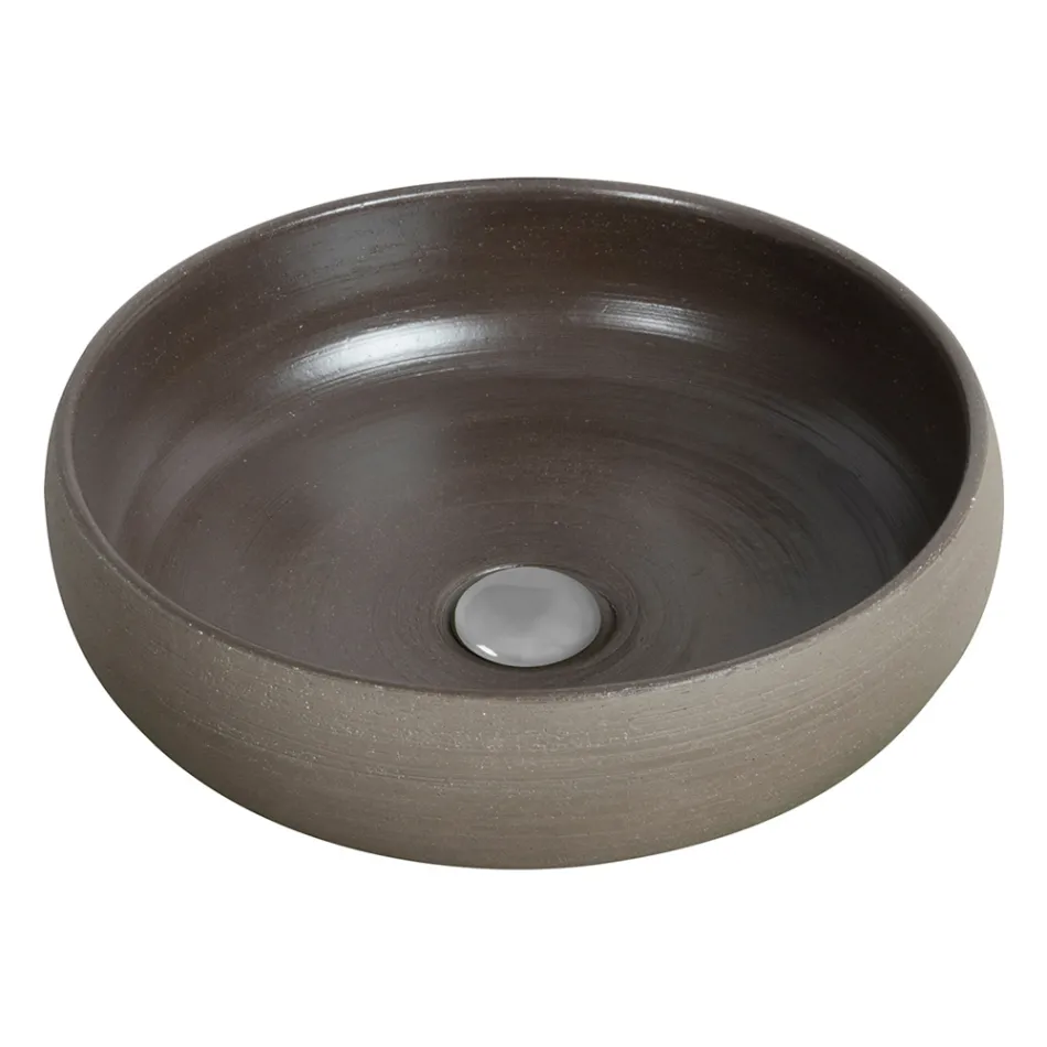 Szara kompozycja łazienkowa z okrągłym lustrem i różnymi akcesoriami - Maryse Viadurini