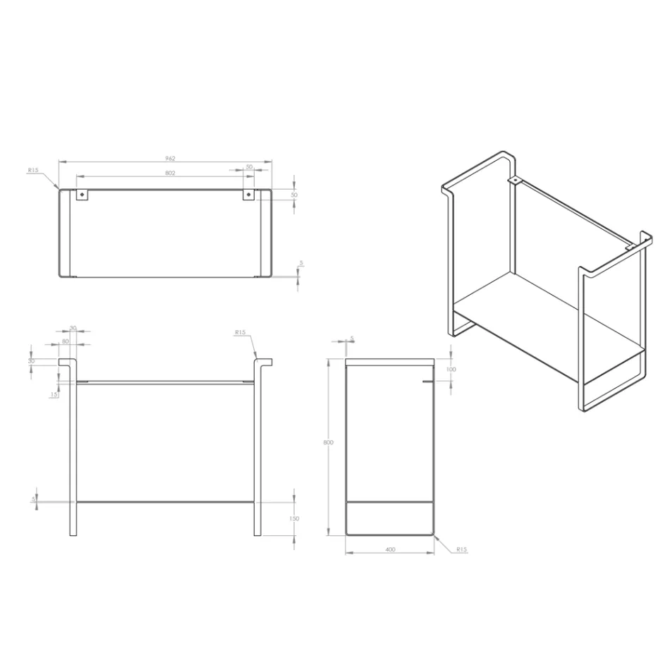 Kompozycja łazienkowa Umywalka ceramiczna i stalowa podstawa Made in Italy - Quadro Viadurini