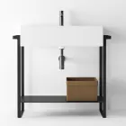 Kompozycja łazienkowa Umywalka ceramiczna i stalowa podstawa Made in Italy - Quadro Viadurini