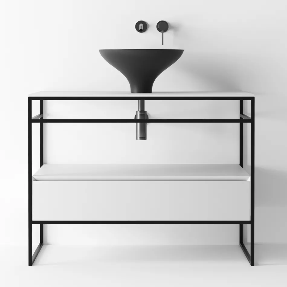 Kompozycja łazienkowa Umywalka z ceramiki i lustra Made in Italy - Hoscar Viadurini