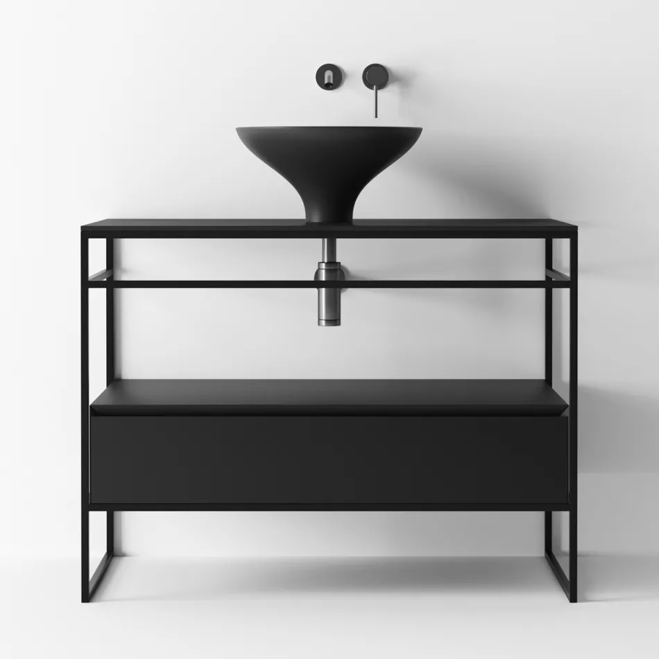 Kompozycja łazienkowa Umywalka z ceramiki i lustra Made in Italy - Hoscar Viadurini