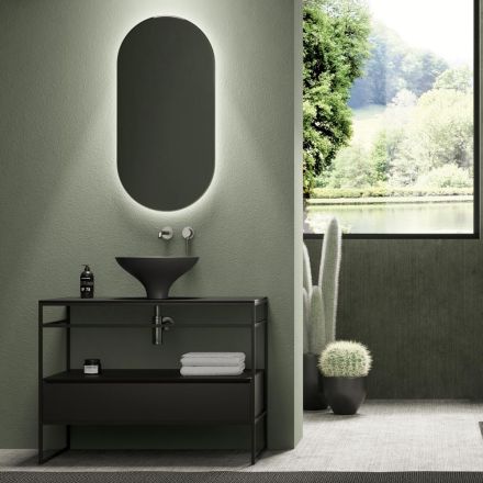 Kompozycja łazienkowa Umywalka z ceramiki i lustra Made in Italy - Hoscar Viadurini