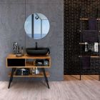 Czarna kompozycja łazienkowa z szafką z drewna tekowego i wysokiej jakości akcesoriami - Sylviane Viadurini