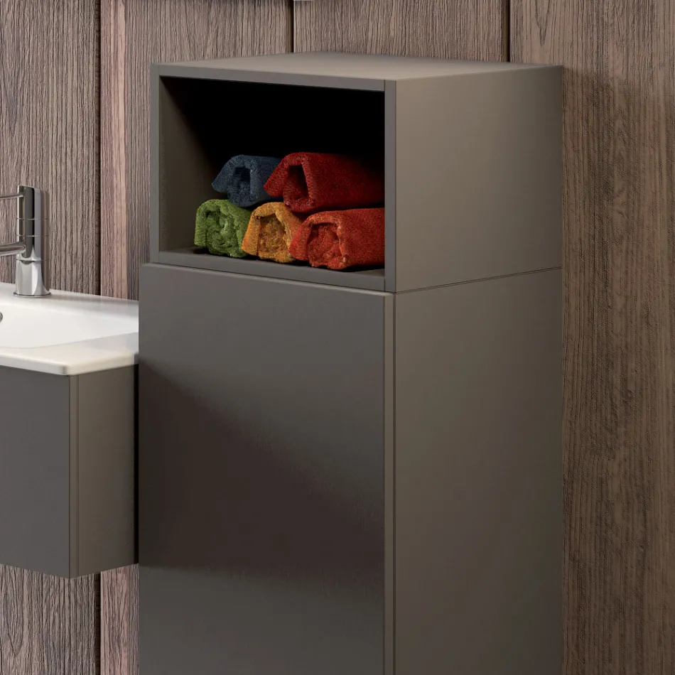 Zawieszana kompozycja łazienkowa w kolorze przydymionej szarości Fenix, wyprodukowana we Włoszech, w Neapolu Viadurini