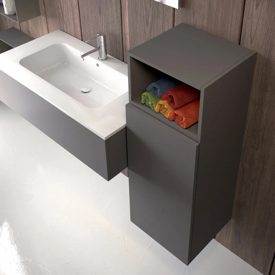 Zawieszana kompozycja łazienkowa w kolorze dymnej szarości Fenix, wyprodukowana we Włoszech, w Neapolu Viadurini