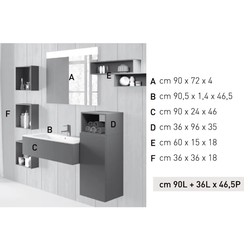 Zawieszana kompozycja łazienkowa w kolorze dymnej szarości Fenix, wyprodukowana we Włoszech, w Neapolu Viadurini