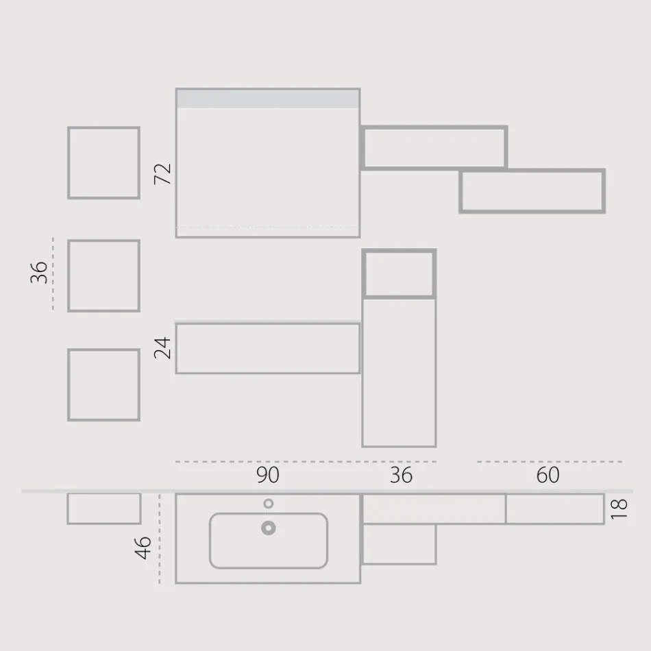 Zawieszana kompozycja łazienkowa w kolorze dymnej szarości Fenix, wyprodukowana we Włoszech, w Neapolu Viadurini