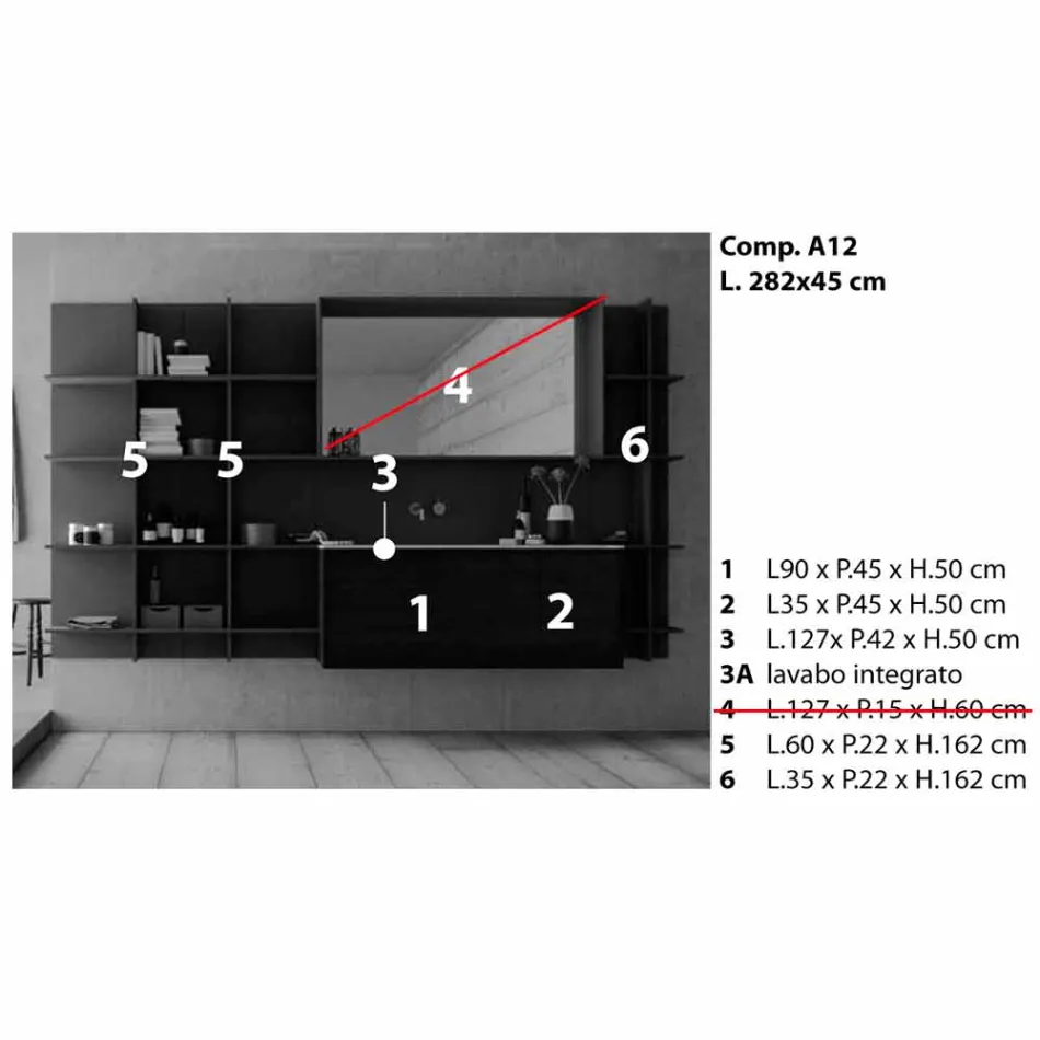 Podwieszana i nowoczesna kompozycja mebli łazienkowych, meble designerskie - Callisi12 Viadurini