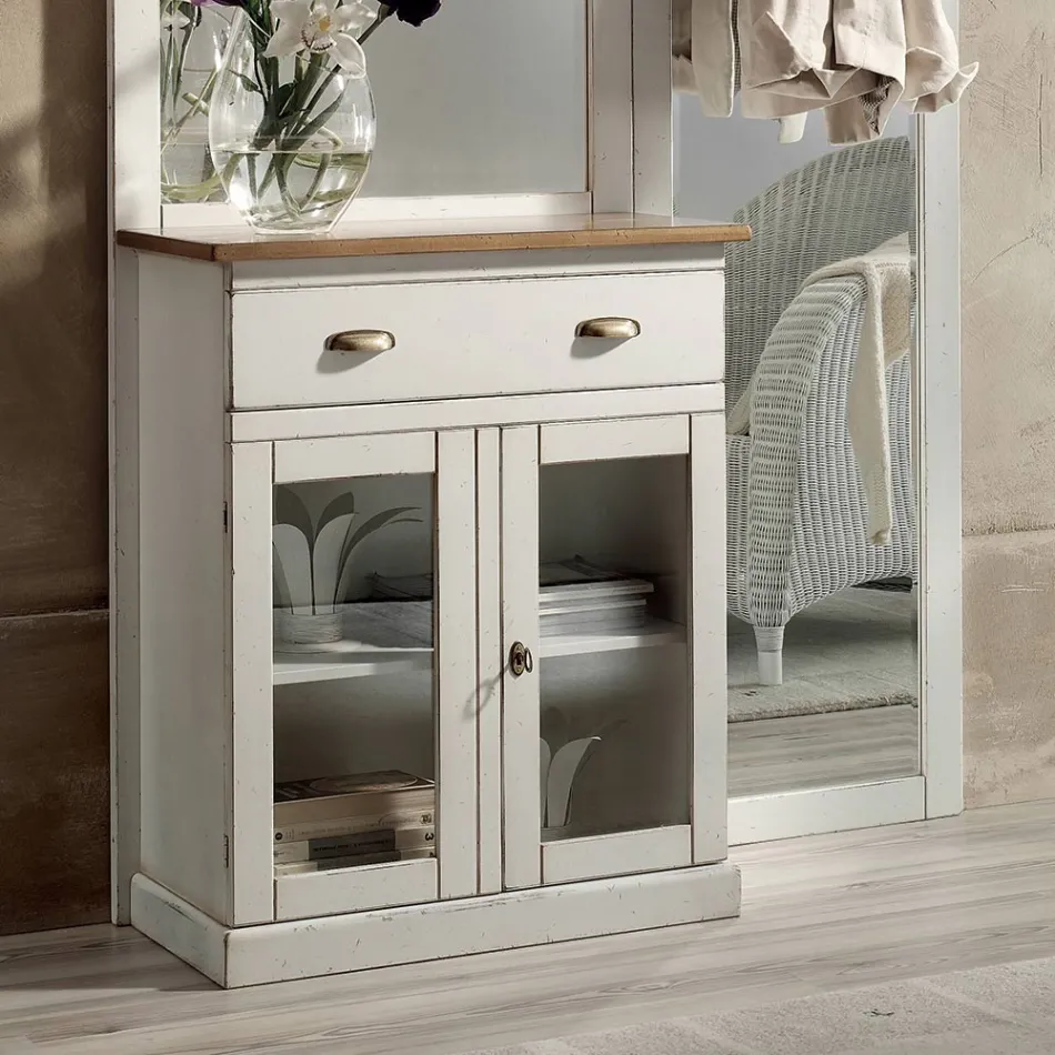 Kompozycja wejściowa z dwukolorowego białego wosku i blatu z naturalnego drewna - Fatuo Viadurini