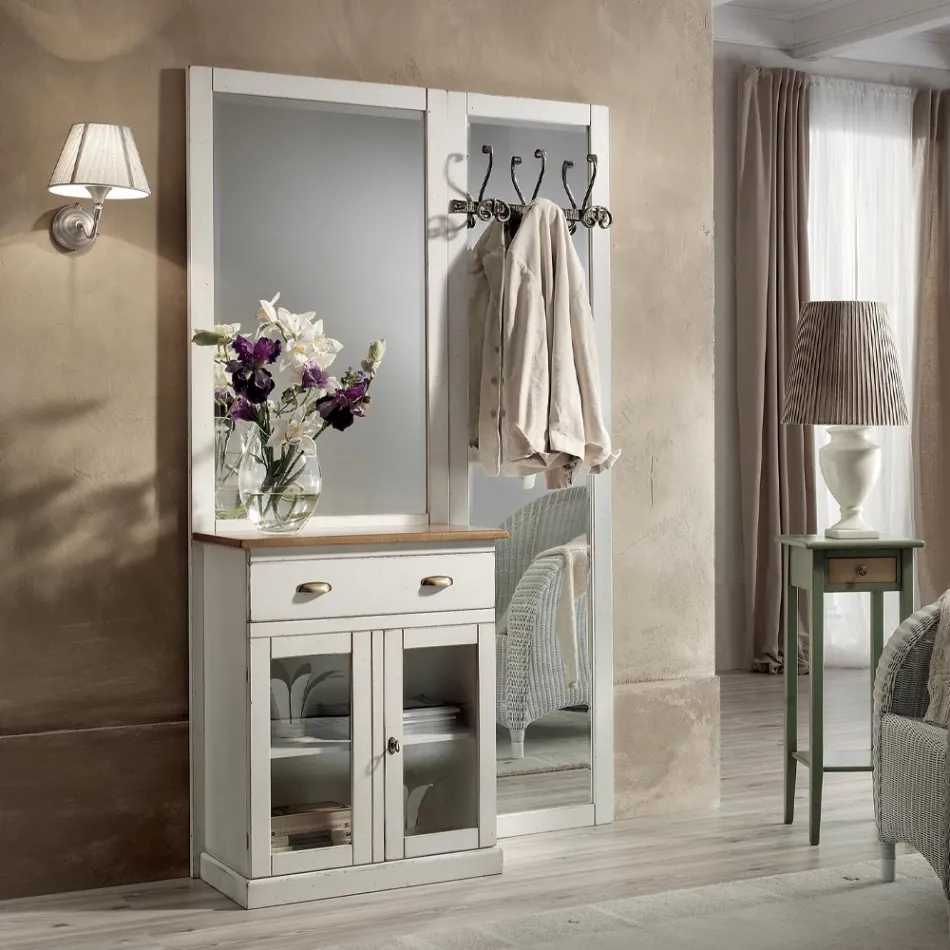 Kompozycja wejściowa z dwukolorowego białego wosku i blatu z naturalnego drewna - Fatuo Viadurini