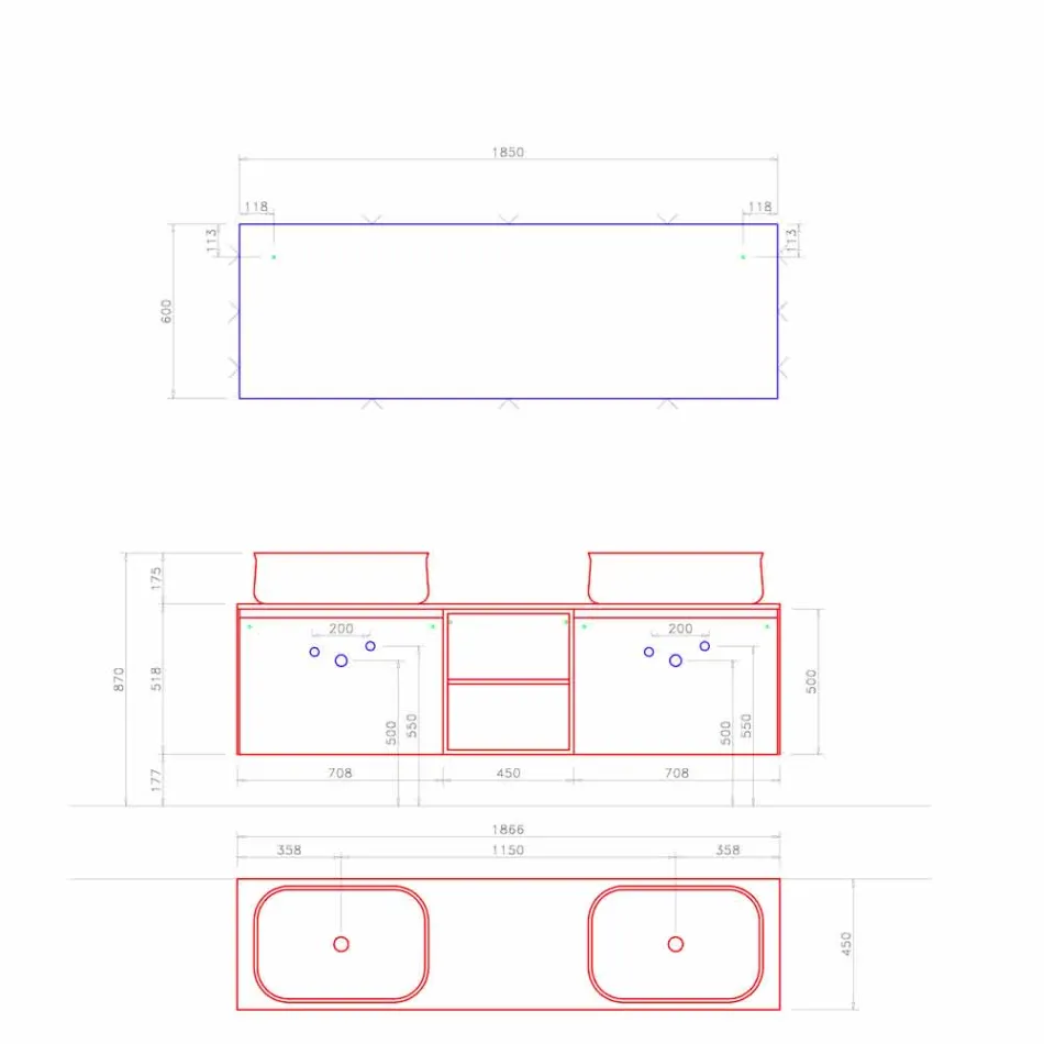 Nowoczesna zawieszona kompozycja łazienkowa Made in Italy - Callisi14 Viadurini
