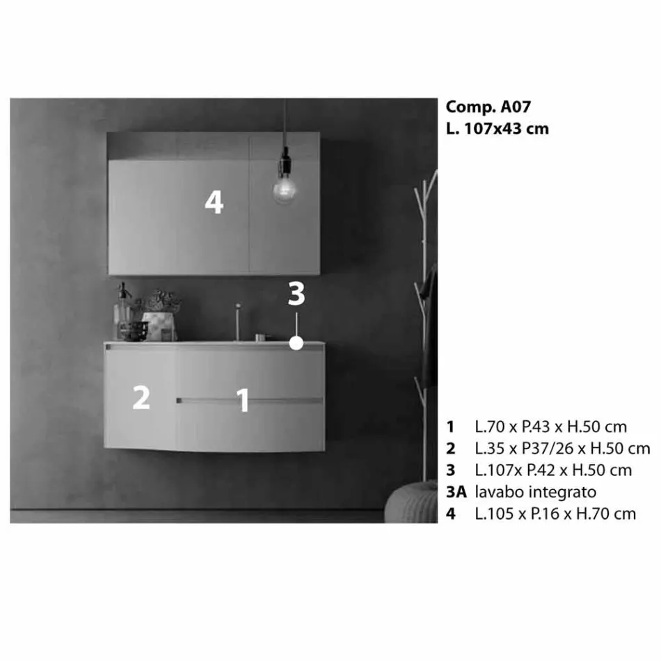 Nowoczesna i podwieszana kompozycja łazienkowa Made in Italy Design - Callisi7 Viadurini