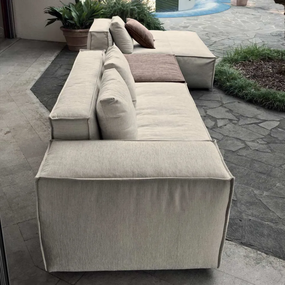 Kompozycja 1 pufy z oparciem, 1 pufy i 1 półwyspu - dziwna Viadurini