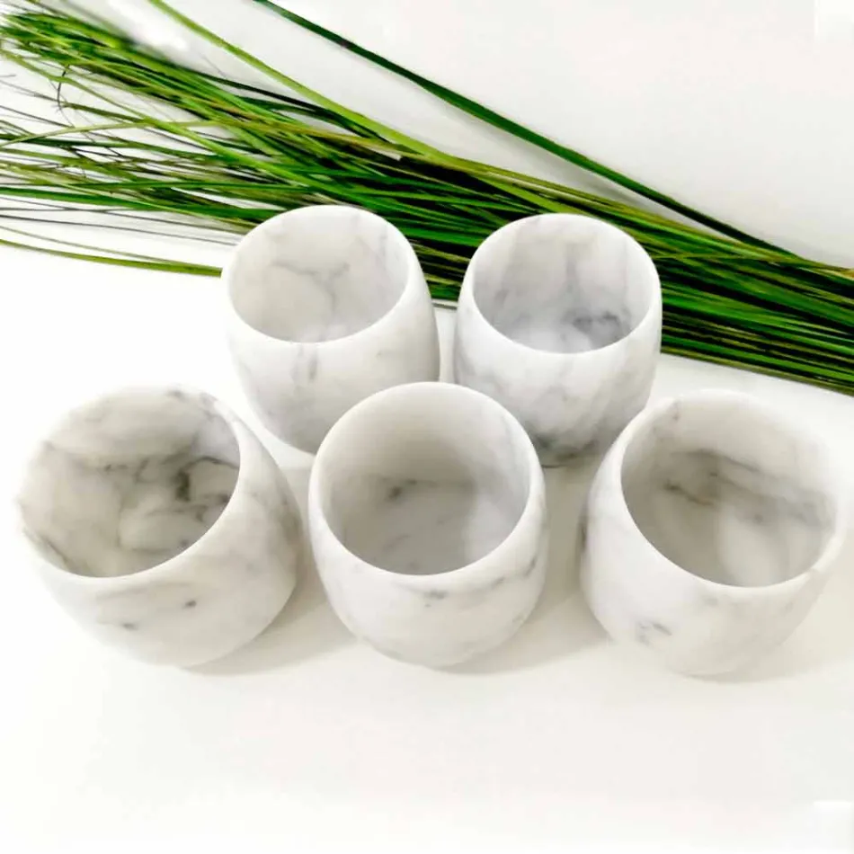 Kompozycja 2 szklanek z białego marmuru z Carrary Made in Italy - Dolla Viadurini