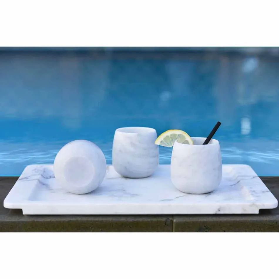 Kompozycja 2 szklanek z białego marmuru z Carrary Made in Italy - Dolla Viadurini