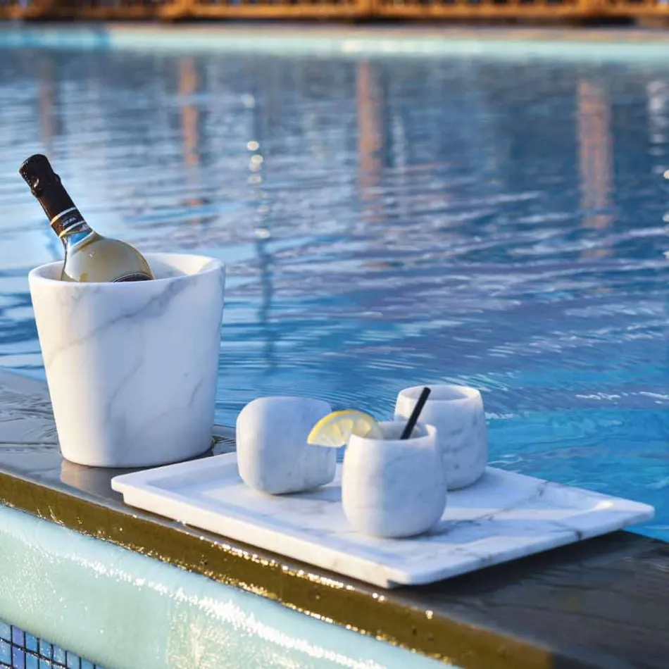 Kompozycja 2 szklanek z białego marmuru z Carrary Made in Italy - Dolla Viadurini