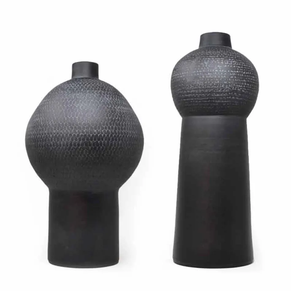 Kompozycja 2 dekoracyjnych wazonów z dekorowanej ceramiki - Lampedusa Viadurini