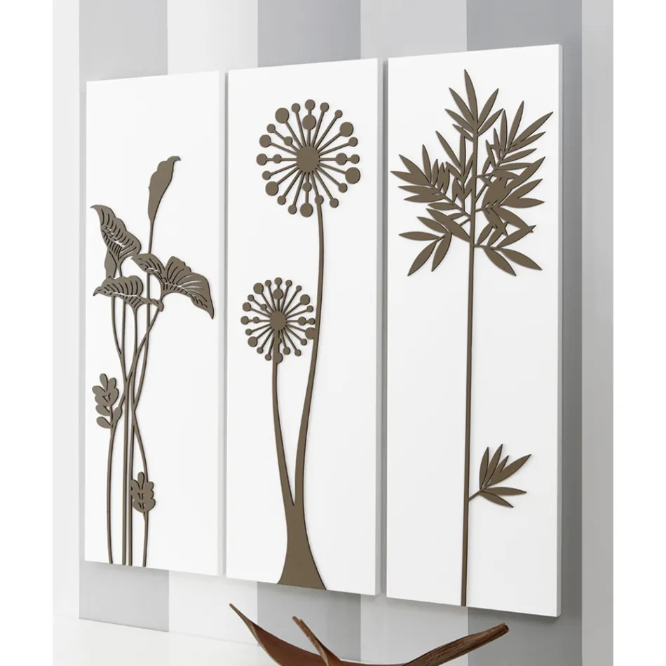 Kompozycja 3 paneli przedstawiających słuchawki prysznicowe i liście Made in Italy - Eduardo Viadurini