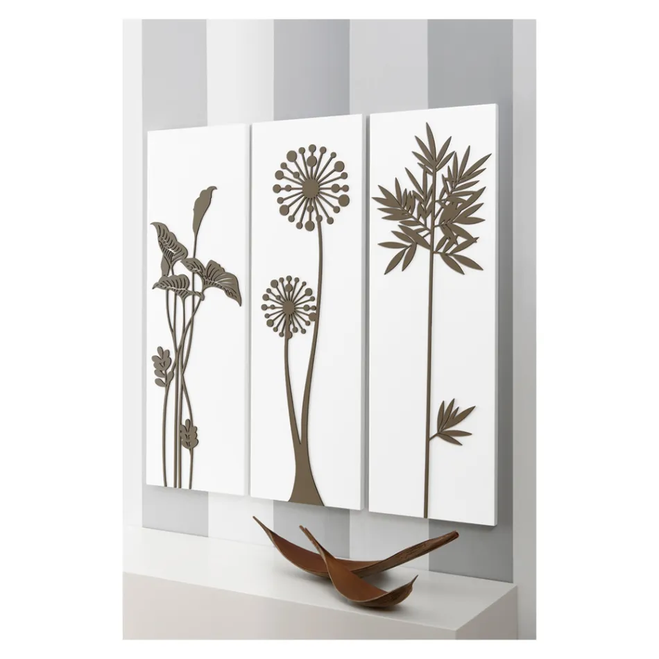 Kompozycja 3 paneli przedstawiających słuchawki prysznicowe i liście Made in Italy - Eduardo Viadurini