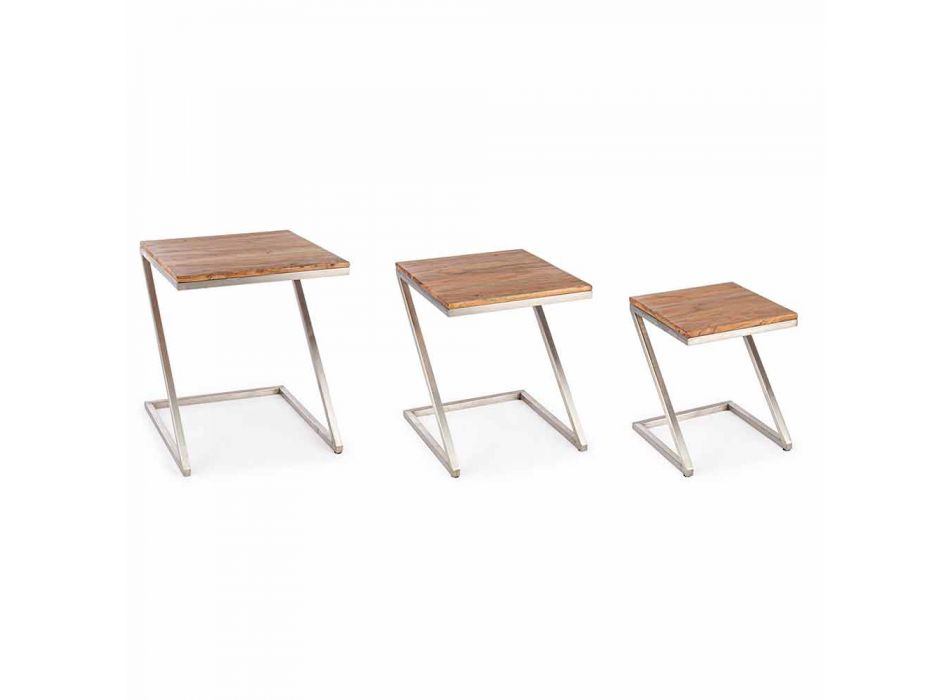 Kompozycja 3 drewnianych stolików kawowych Homemotion Square - Fonzi Viadurini