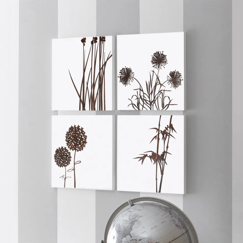 Skład 4 paneli z hortensjami, czosnkiem i thypha Made in Italy - obliczenie Viadurini