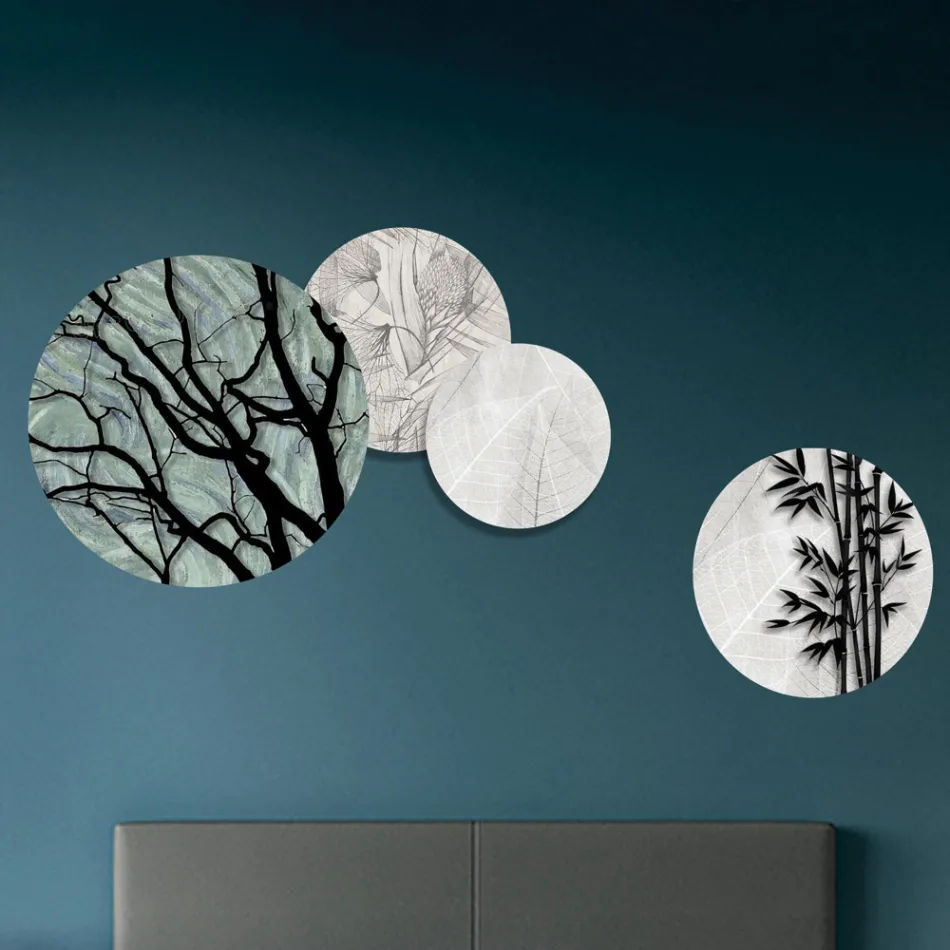 Kompozycja 4 Okrągłych Paneli Wykonanych Laserem Made in Italy - Maeko Viadurini