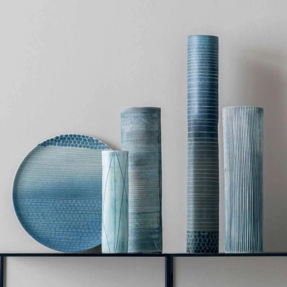 Kompozycja 4 wazonów i centralny element z ręcznie malowanej porcelany - Liberio Viadurini