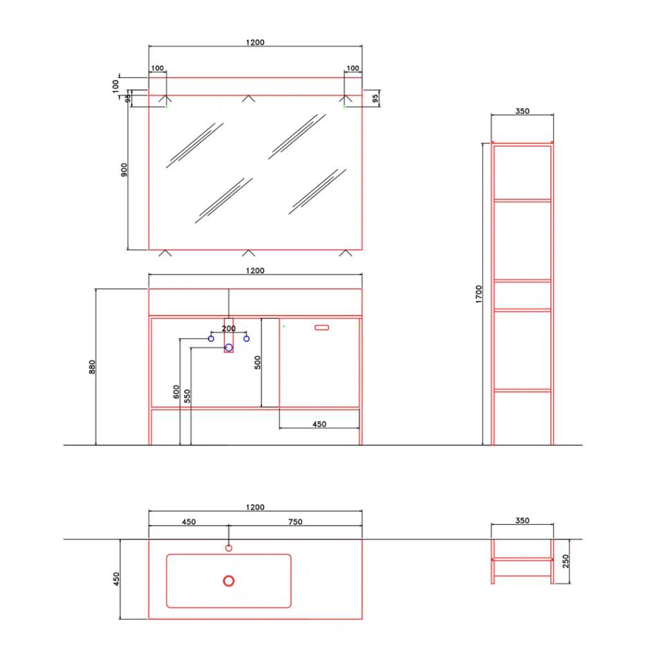 Kompozycja ręcznie wykonanych mebli do nowoczesnej łazienki na ziemi - Farart3 Viadurini
