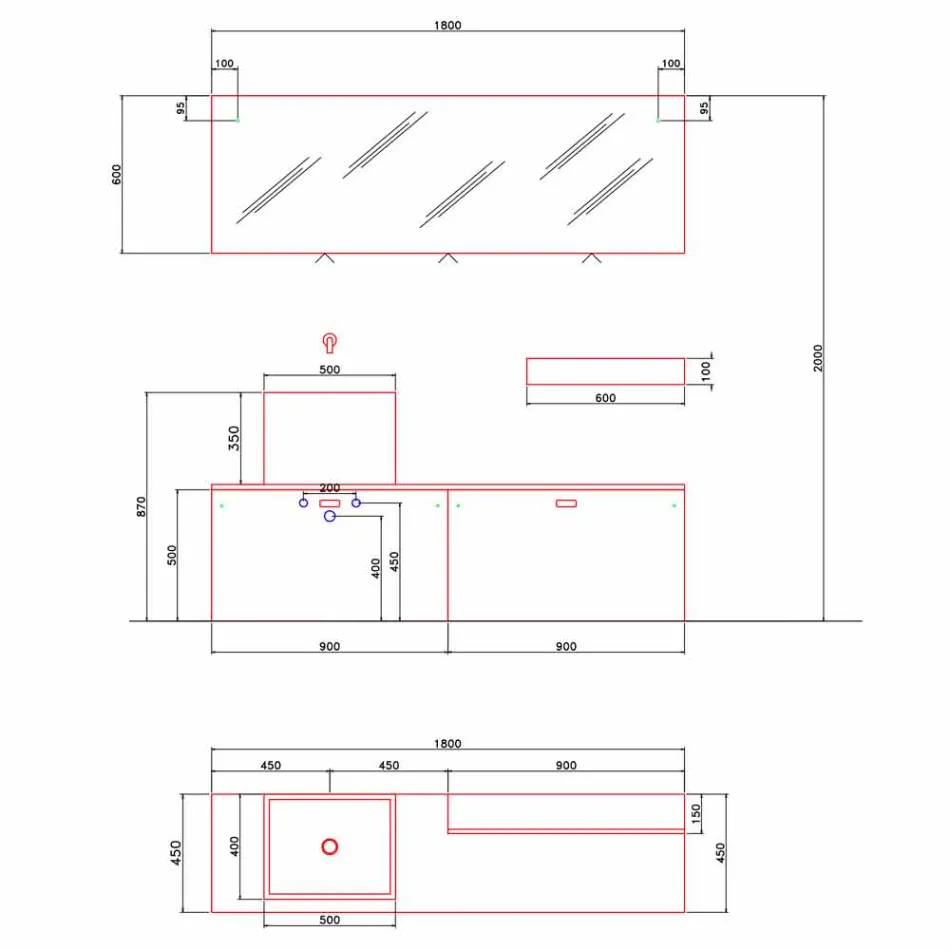 Kompozycja mebli łazienkowych Modern Design Ground - Farart1 Viadurini