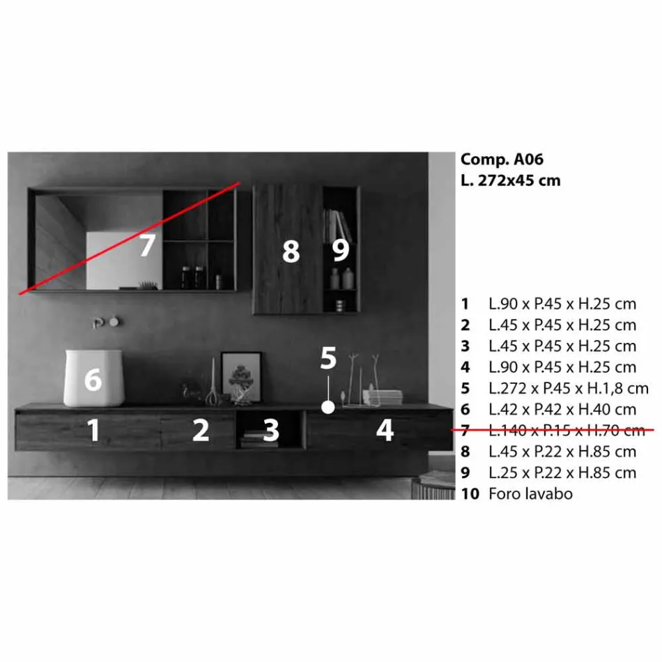 Kompozycja nowoczesnych mebli łazienkowych, podwieszana konstrukcja Made in Italy - Callisi6 Viadurini