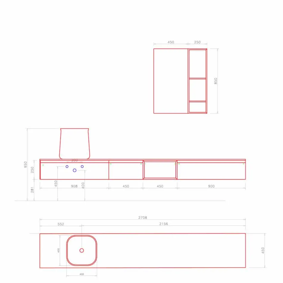 Kompozycja nowoczesnych mebli łazienkowych, podwieszana konstrukcja Made in Italy - Callisi6 Viadurini