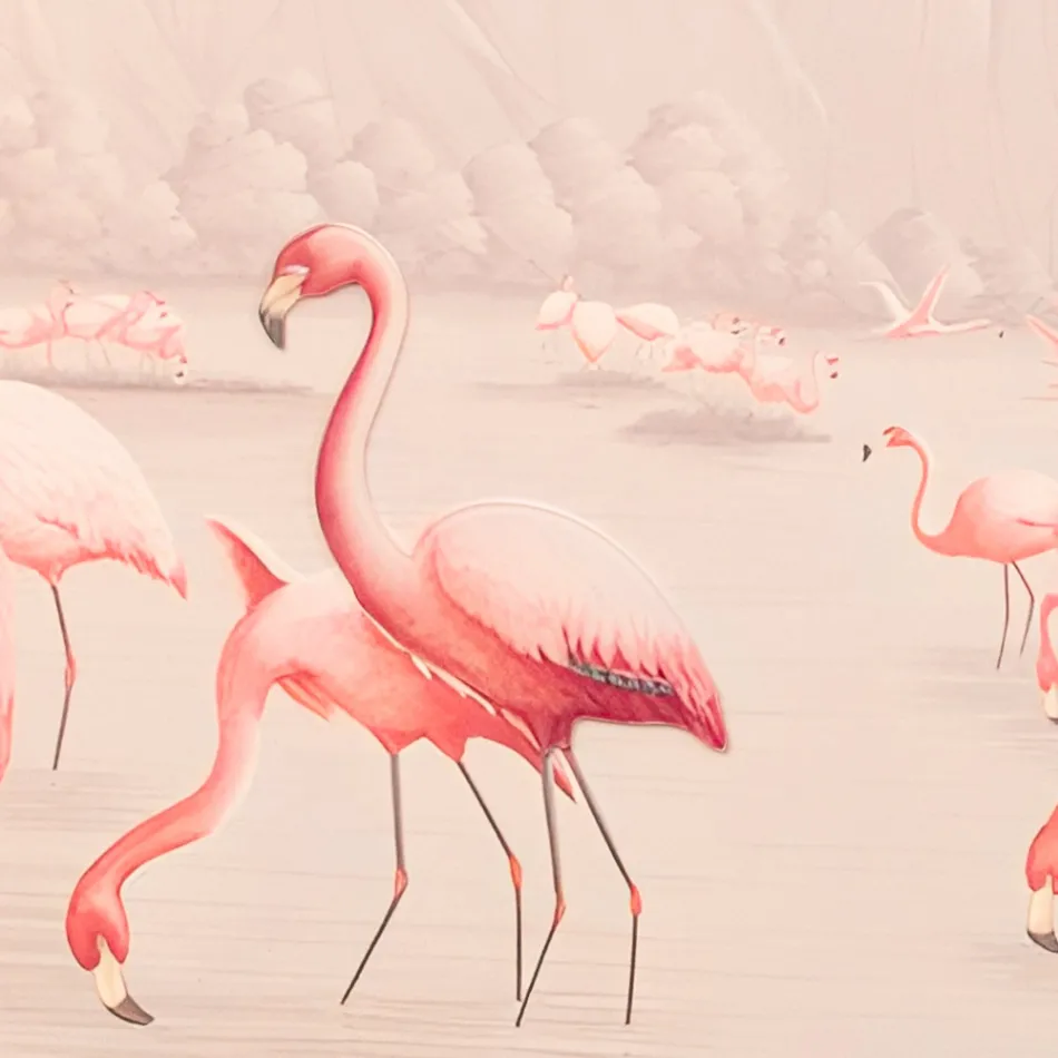 Kompozycja drewnianych obrazów z nadrukiem flamingów Made in Italy - Bahamy Viadurini