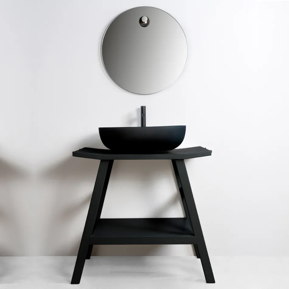 Czarna kompozycja szafek łazienkowych z dużą półką i akcesoriami - Patryk Viadurini