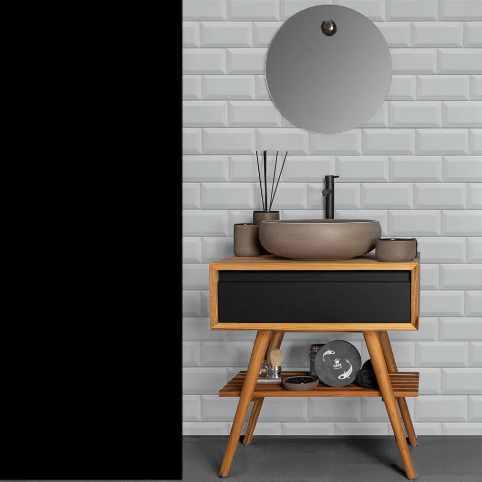 Kompozycja szafki łazienkowej z czarnym blatem z dołączonymi akcesoriami - Carolie Viadurini