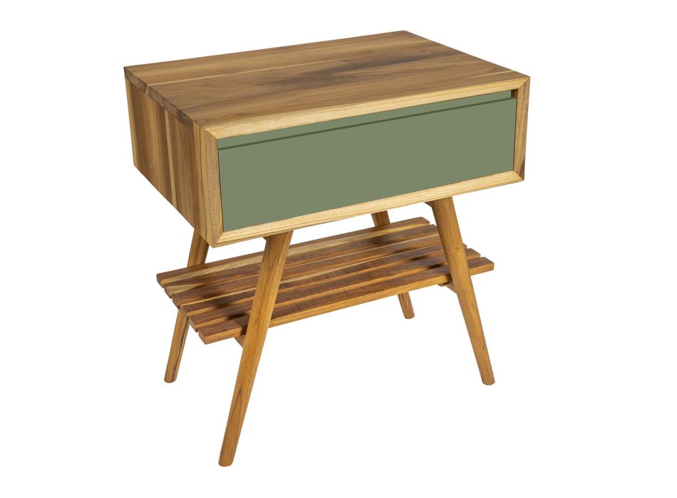 Kompozycja zielonej szafki łazienkowej z szafką z drewna tekowego i akcesoriami - Carolie Viadurini