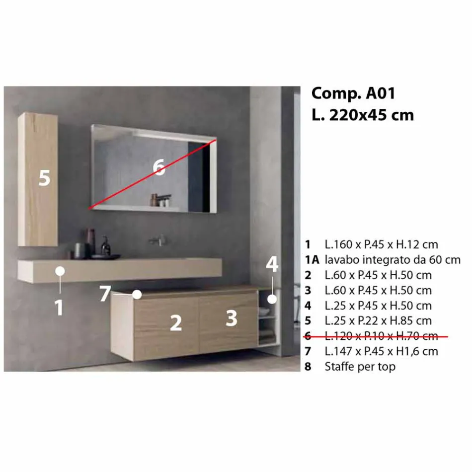 Nowoczesna i podwieszana kompozycja mebli łazienkowych, wyprodukowana we Włoszech Design - Callisi1 Viadurini