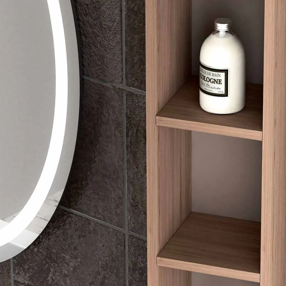 Kompozycja podwieszanych mebli łazienkowych w drewnie wykonanym we Włoszech Genua Viadurini