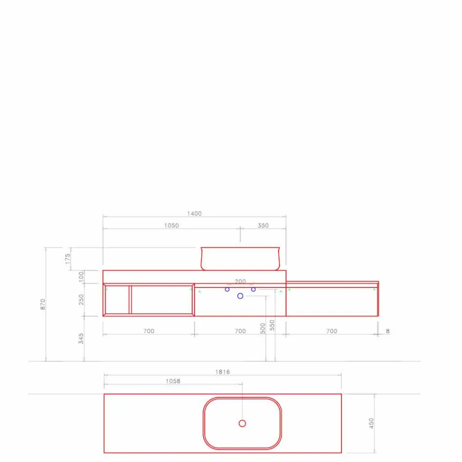 Nowoczesna i podwieszana kompozycja designerskich mebli łazienkowych - Callisi2 Viadurini