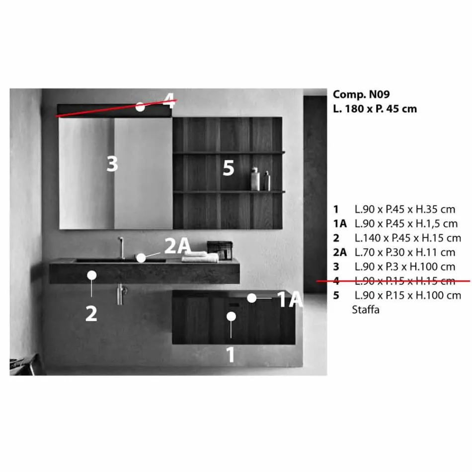 Kompozycja do podwieszanej łazienki i nowoczesny design Made in Italy - Farart9 Viadurini
