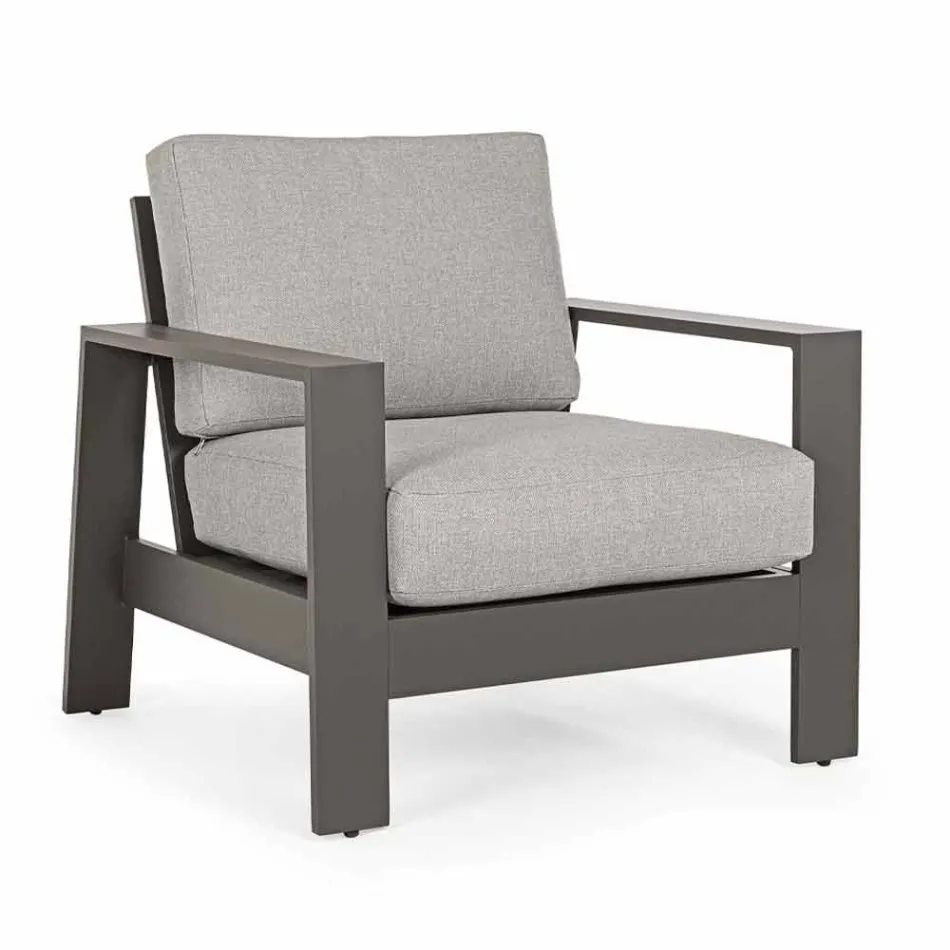 Kompozycja do salonu na zewnątrz z aluminium z poduszkami z tkaniny - Yoshi Viadurini