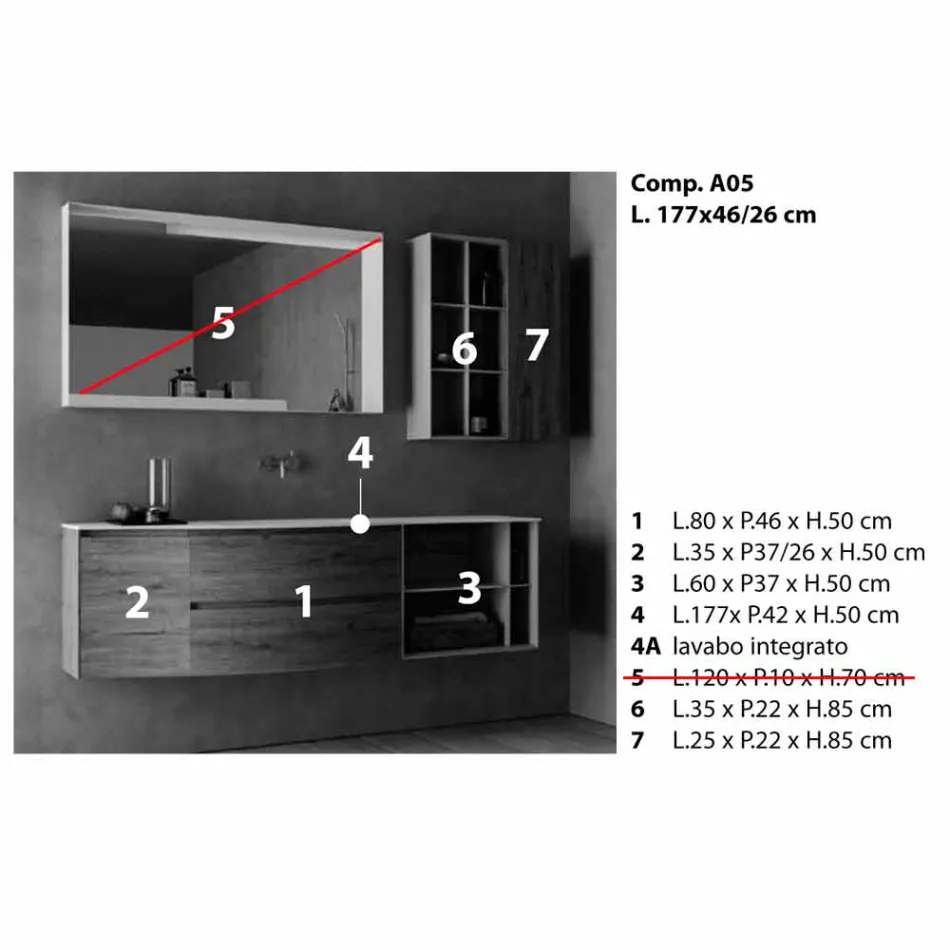Zawieszona kompozycja projektowa, nowoczesne meble łazienkowe - Callisi5 Viadurini